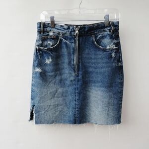 Zara TRF IX'D Makers Womens Size Small Denim Upcycled Distressed Jean Skirt